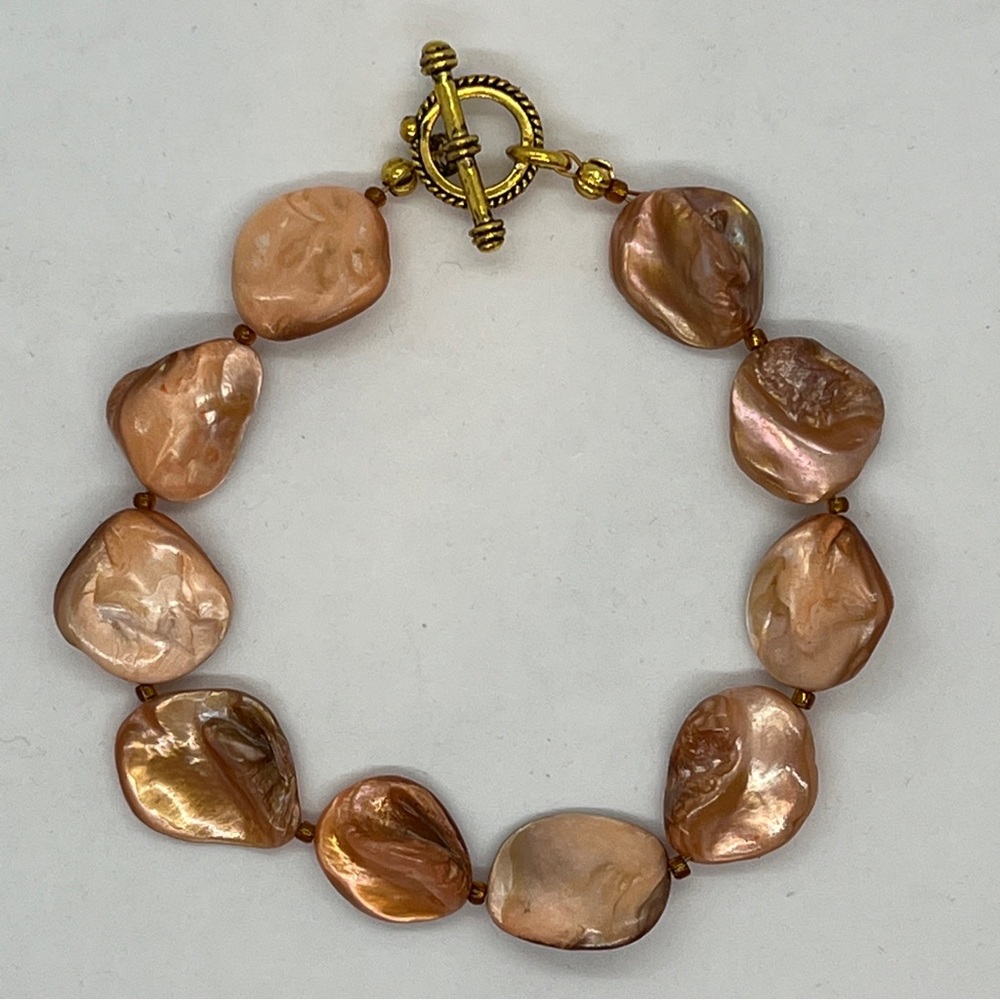 Bracelet Dyed Mother of Pearl Shell Abalone Orange Sienna Toggle Closure